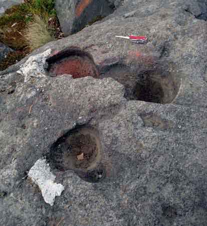 Horadaciones artificiales realizadas en las rocas denominadas xicalli
