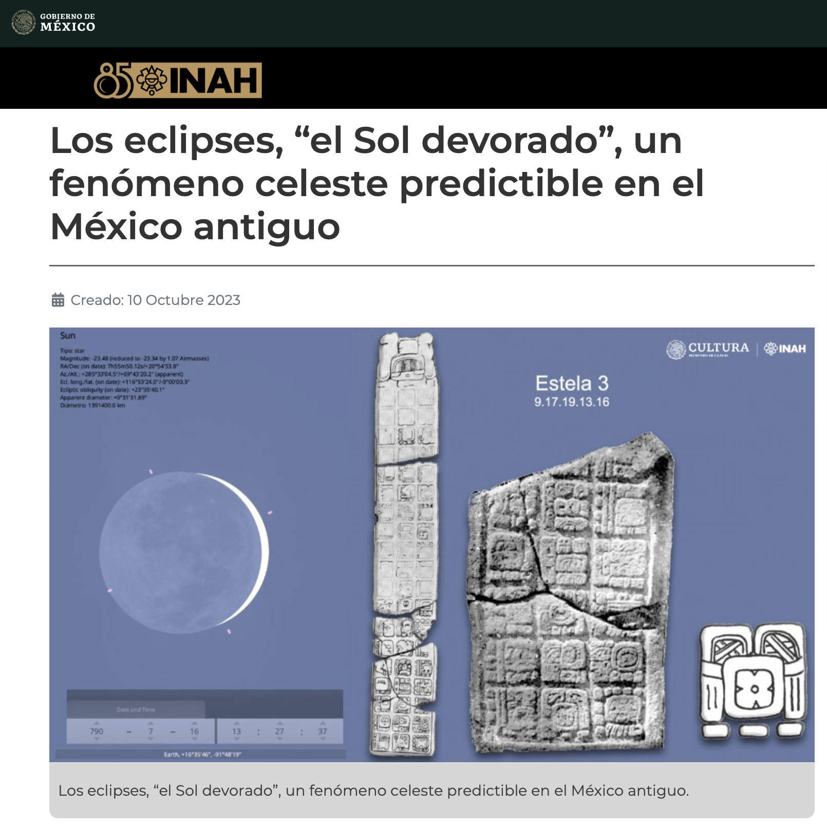 Los eclipses, “el Sol devorado”, un fenómeno celeste predictible en el México antiguo