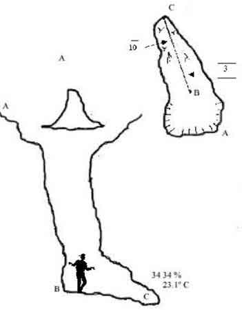 Planta y corte de la Cueva del Embudo (C-094).