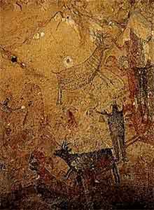 Pintura rupestre que escenifica un ritual cinegético celebrado por chamanes.