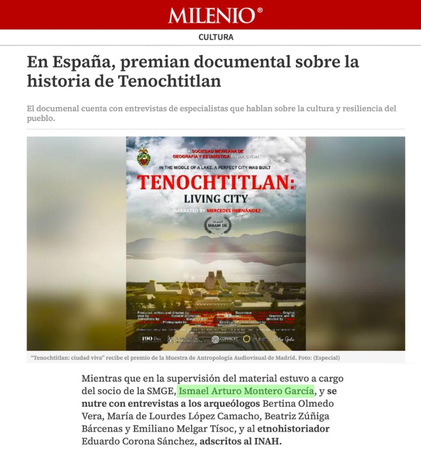 En España, premian documental sobre la historia de Tenochtitlán